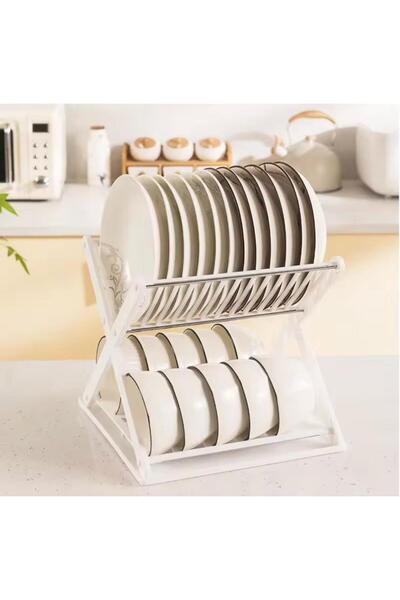 MOSTAFA 2-Tier Foldable Plastic Dish and Cup Drying Rack
