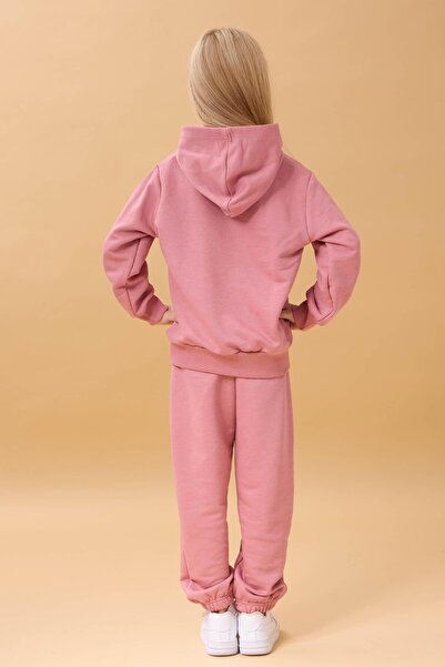 Perendi Girl's Hooded Floral Appliqued Bottom Top Seasonal Suit – Dusty Rose