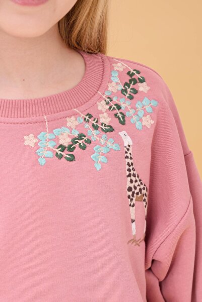 Perendi Κοριτσίστικο Καμηλοπάρδαλη Κεντημένο Εποχιακό Φούτερ Oversize – Dusty Rose