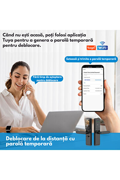 VisionHub Încuietoare inteligentă cu cameră video și ecran de interior, Yala cu aplicația Tuya, telecomandă, WiFi