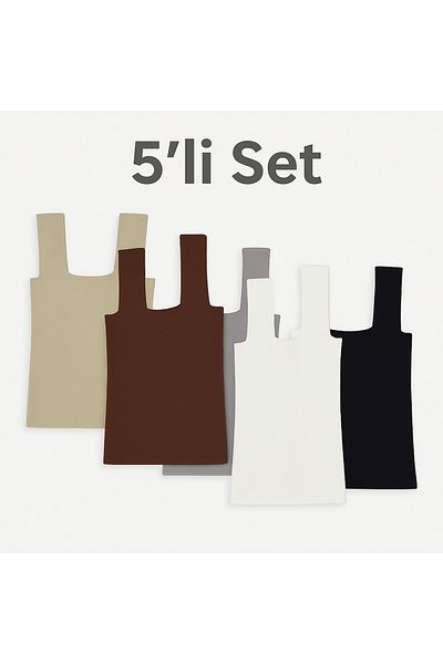 H&A İSTANBUL Women's Sleeveless Blouse Thick Strap Tank Top Thin Summer Square Collar Set of 5