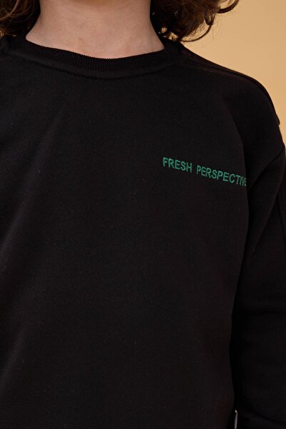 Perendi Boy's Crew Neck Embroidered Seasonal Double Suit - Black