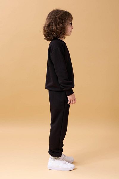 Perendi Boy's Crew Neck Embroidered Seasonal Double Suit - Black