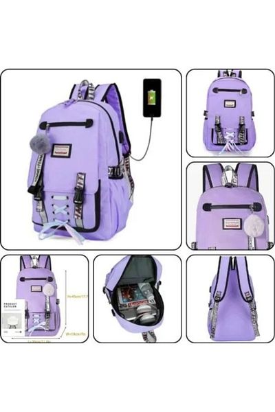 MCT Children's Backpack, Waterproof, USB Port, 30 x 14 x 47 cm, Violet with Adhesive Drawing Paper Roll