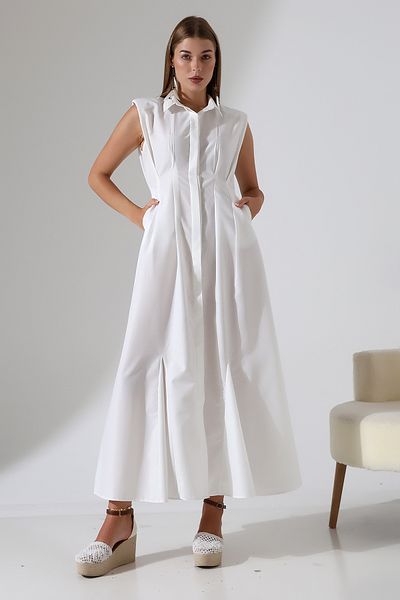 Dreamlike 100% Cotton Poplin Button Fish Form Shirt Dress