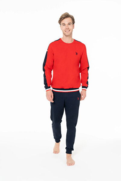 U.S. Polo Assn. Pijama Takımı, %100 Pamuk, Bisiklet Yaka, Uzun Kollu, Cepli, Kolları ve Paçası Lastikli, Polo Logolu