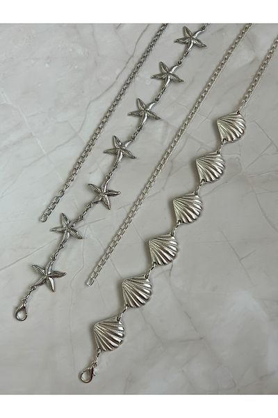 CSR AKSESUAR 2 Pieces Body & Waist & Dress & Pants & Skirt Chain Belt Set with Star-Mussel Figures
