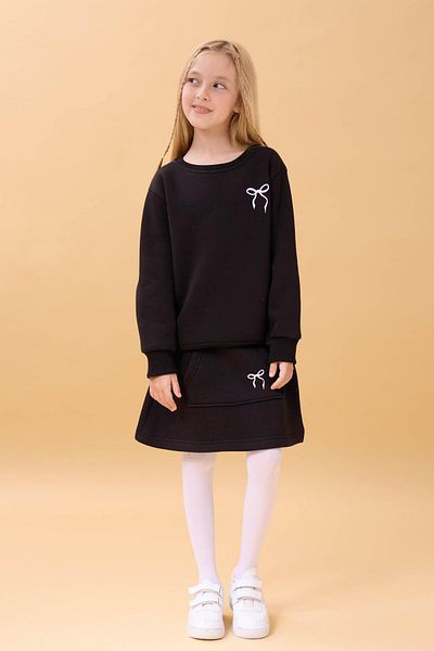 Perendi Girl's Embroidered Hooded Skirt College Suit – Black