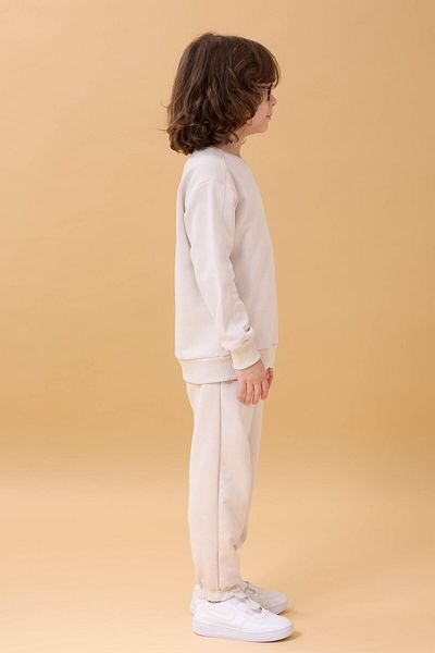 Perendi Boy's Crew Neck Embroidered Seasonal Double Suit - Stone