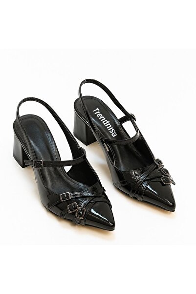 adelix Kadın Topuklu Üç Bantlı Stiletto Siyah