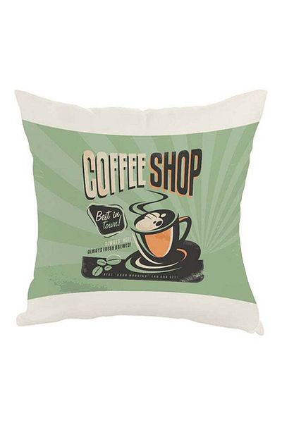 Generic Decalac Old Coffee Shop Printed Pillow Green/White/Black 40 x 40cm