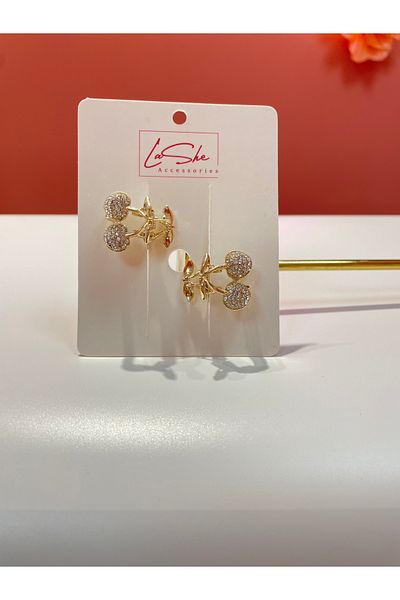 La She Accessories 2 pieces of cherry detailed light gold color clip-on hairpins