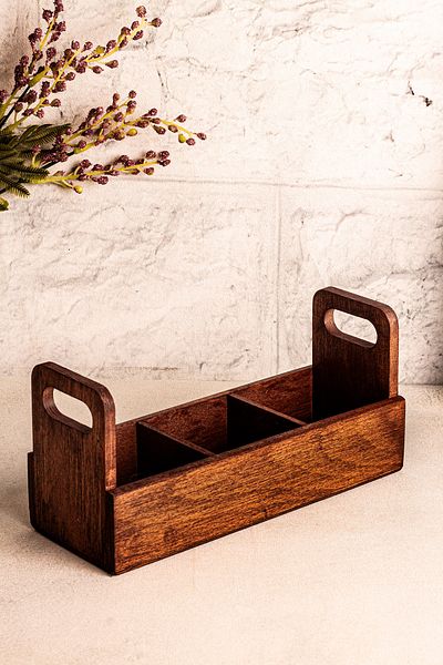 Snippy Sova - Wooden 3 Compartment Tea Storage Box with Handles Jewelry Organizer Organizer Herb Storage Box