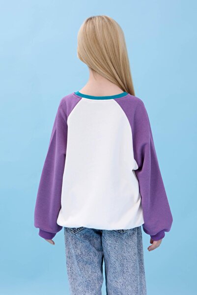 Perendi Εποχιακό φούτερ για κορίτσια με στάμπα ελέφαντα με λαιμόκοψη - εκρού/μωβ