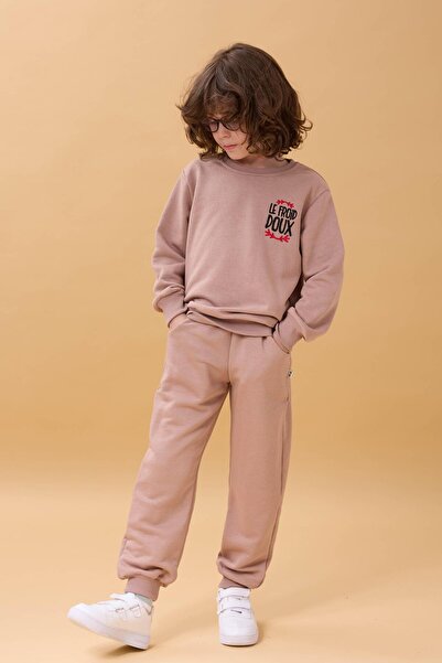 Perendi Boys' Seasonal Double Suit with Embroidery Print Detail - Soil