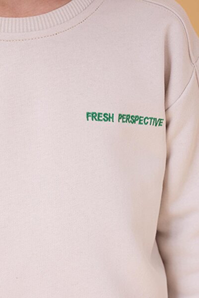 Perendi Boy's Crew Neck Embroidered Seasonal Double Suit - Stone