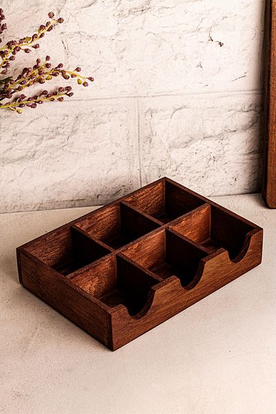 Snippy Chaye - Wooden 6 Compartments Tea Storage Box Accessory Jewelry Organizer Organizer Herb Storage Box