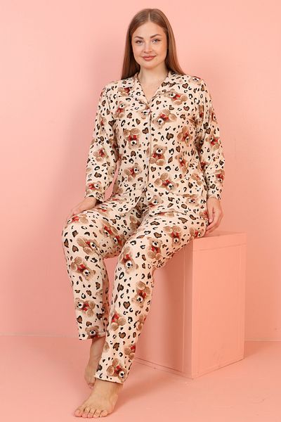 JENİKA Set de pijamale pentru femei din țesătură modal din piele intoarsa crem marime mare