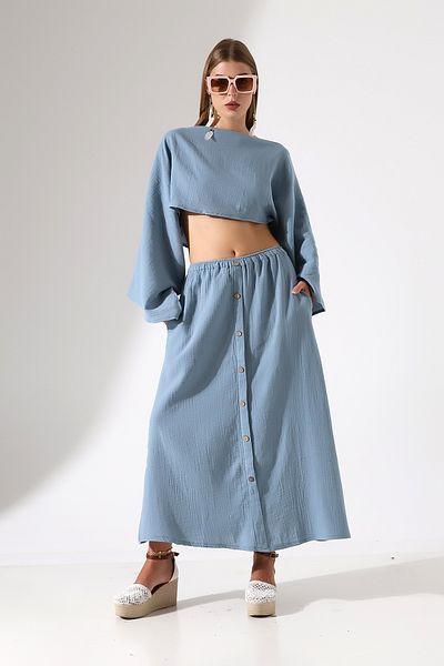 Dreamlike Bohemian Style Kokonat Buttoned a Form Muslin Skirt - 100% Cotton