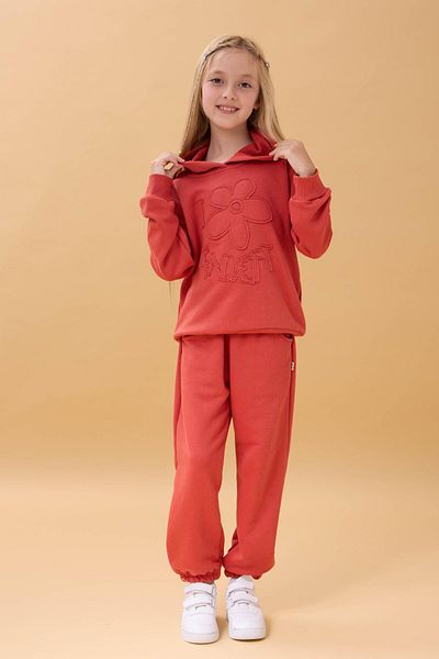 Perendi Girl's Hooded Floral Appliqued Bottom Top Seasonal Suit – Tile
