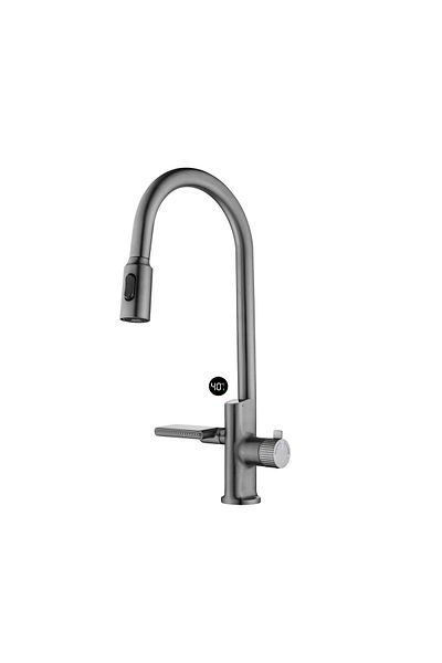 OEM Kitchen faucet with pull-out shower, 2 flow functions, digital display, luxury gray color