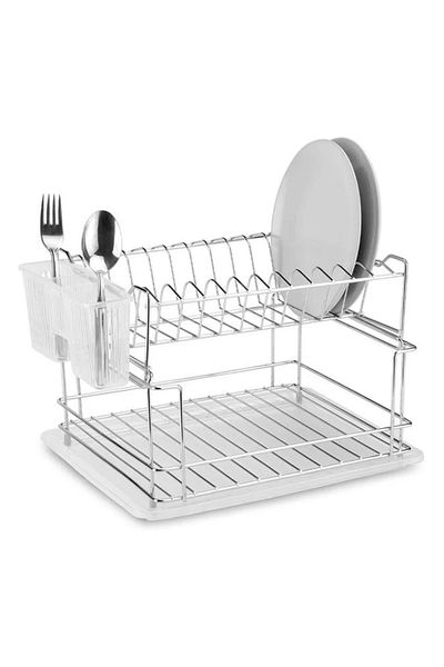 divendi-ro Dish dryer, metal, on 2 levels, with tray and cutlery holder, dimensions 36x29x22cm, silver