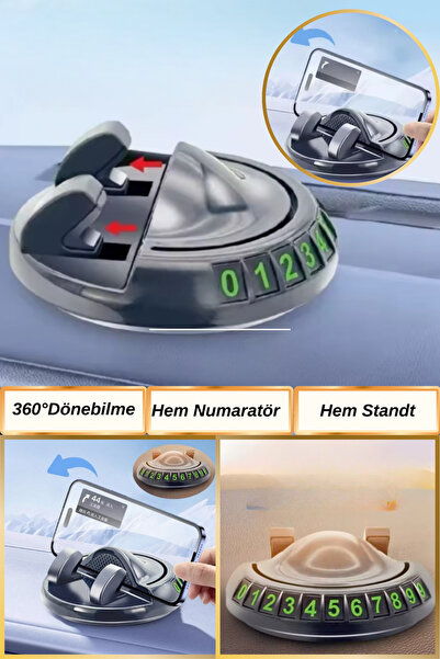 Hane Dostu 360° Dönebilen Yapışkan Taban Numaratörlü Kaymaz Silikon Araç Tele...