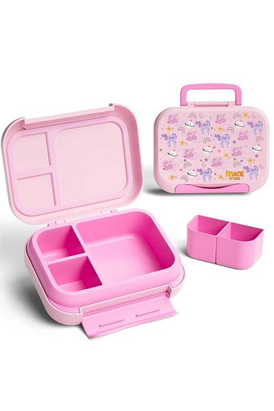 Snack Attack Kids Bento Lunch Box – Leakproof Food-Grade Lunchbox with Convertible 3 to 5 Compartm