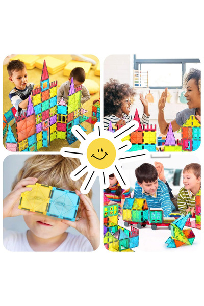 VisionHub Set de construcții 3D cu plăci magnetice - 129 de piese colorate pentru copii, jucărie educațională STEM, creativă