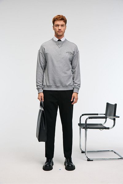 GRIMELANGE Caspian Men's 100% Cotton Crew Neck Karyoka Stitched Printed Anthracite Sweatshirt