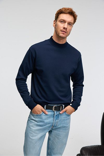 GRIMELANGE Quilla men's half fisherman basic navy blue sweatshirt