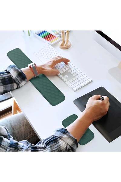 Velico Set Ergonomic din 3 piese - Mouse, Tastatura, Cana, Spuma cu memorie, Anti-alunecare, Verde,