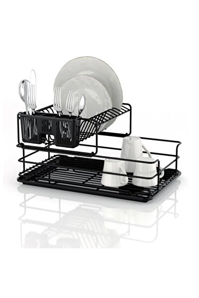 divendi-ro Uscător de vase, metalic, pe două niveluri, cu tavă de colectare, dimensiuni 48x33x24cm, negru