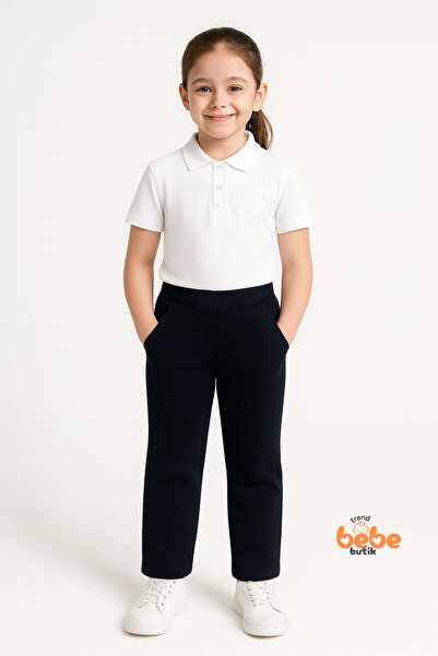 Trend Bebe Butik Ribanalı Bel %100Pamuk Penye Kumaş, Okul Pantolonu Kız Çocuk Okul Eşofmanı Rahat ve Şık Siyah