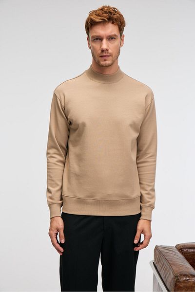 GRIMELANGE Quilla Men's Half Fisherman Basic Beige Sweatshirt