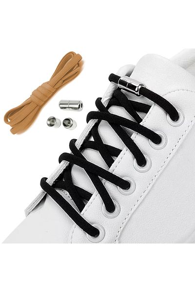 OEM Elastic Shoelaces with NO TOUCH system with Metal Capsule, Round, Brown