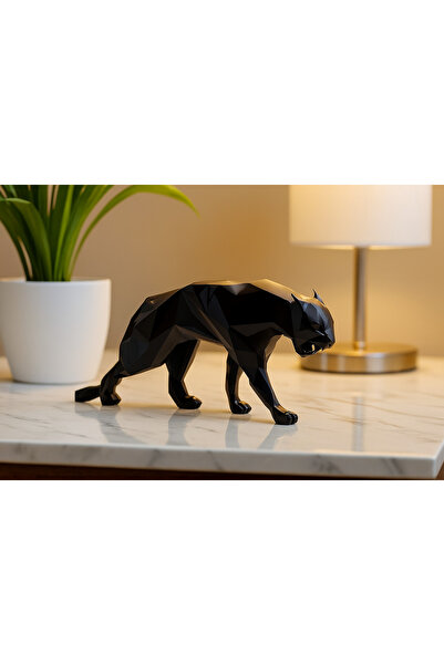 SORA DESIGN Siyah Panther Low Poly Geometrik Tasarım Dekoratif Heykel – Moder...