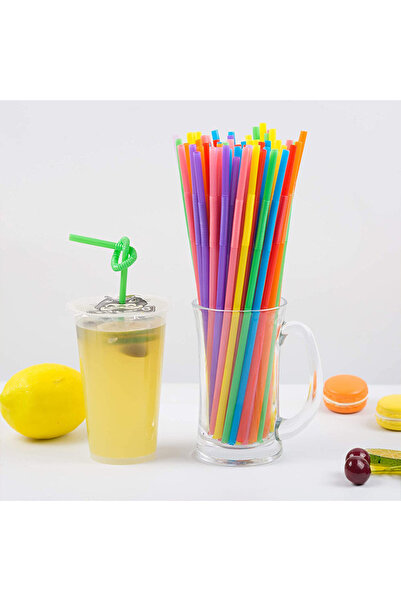 İthal ARTİSTİK PİPET 50'Lİ, Tek Kullanımlık Renkli Körüklü Pipet, Parti, Kokteyl, Kafe, Restoran