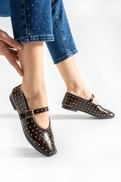Neva'nın Butiği Dona Trop Detailed Leather Stylish Ballerinas