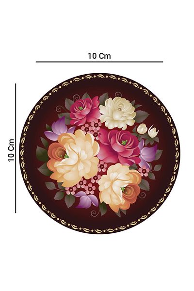 Valerine Life Yellow Pink Rose Patterned Washable Non-Slip Office Tea and Cup Coaster 10X10Cm 6 Pieces