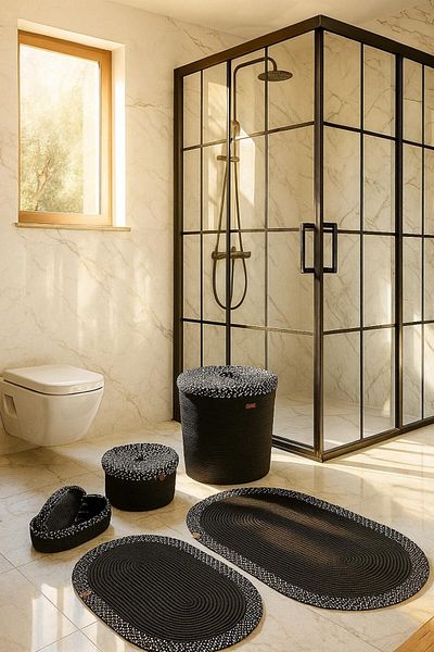 BHR Creative Jute Wicker Bathroom Set, Laundry Basket 40 X 45, Makeup Basket, Dirty Basket, Bathroom, Decor