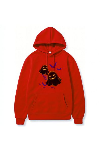 CLASSY.MODA Ghost and Bat Pattern Hooded Sweatshirt