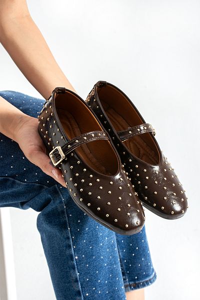 Neva'nın Butiği Dona Trop Detailed Leather Stylish Ballerinas