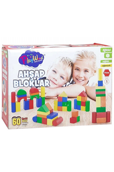 NW NessiWorld Kutuda Ahşap 60 Parça Renkli Bloklar/Bay Her Telden