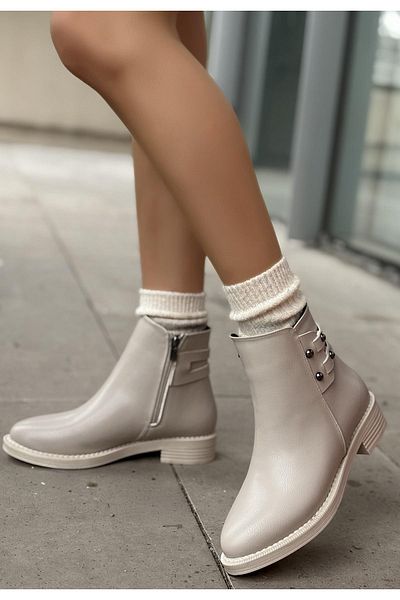 Celira Beige Leather Heeled Boots