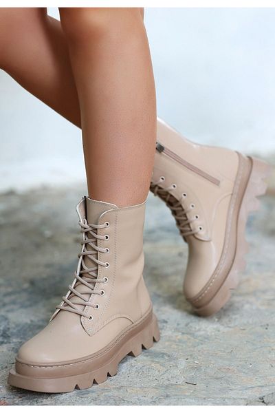 Celira Nude Skin Lace Up Boots