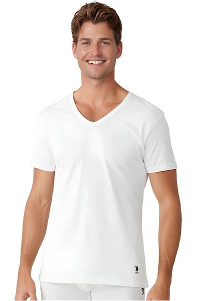 U.S. Polo Assn. Men's 100% Cotton 2-Piece Box White V-Neck T-Shirt