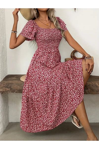 civetta Women's Short Sleeve Gipe Detailed Patterned Midi Single Jersey Dress
