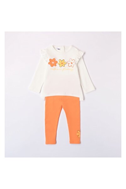 İDO Compleu bluză și colant pentru fetițe, I Do, Alb/Portocaliu, 122-128 cm