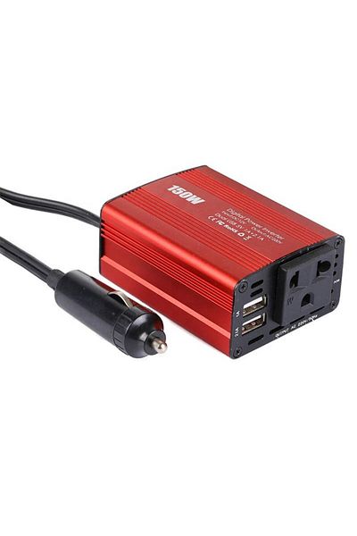 VisionHub Car inverter for car 150w, 12V to 220V, Voltage converter,fast charging usb port, 2.1A Dual USB, Red